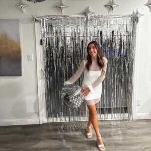 White sparkly mesh dress plus under white dress